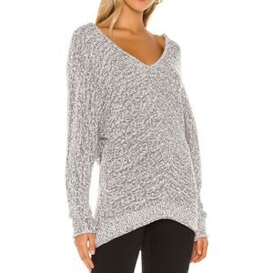 Free People Bright Lights V Neck BOHO black white Sweater sz L